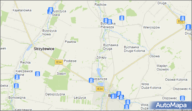 mapa Zdrapy gmina Bychawa, Zdrapy gmina Bychawa na mapie Targeo