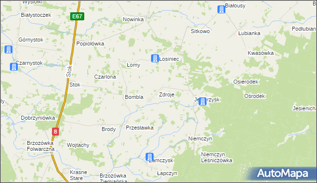 mapa Zdroje gmina Czarna Białostocka, Zdroje gmina Czarna Białostocka na mapie Targeo