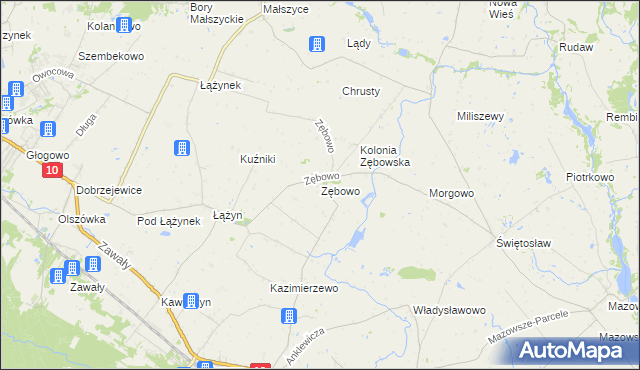 mapa Zębowo gmina Obrowo, Zębowo gmina Obrowo na mapie Targeo