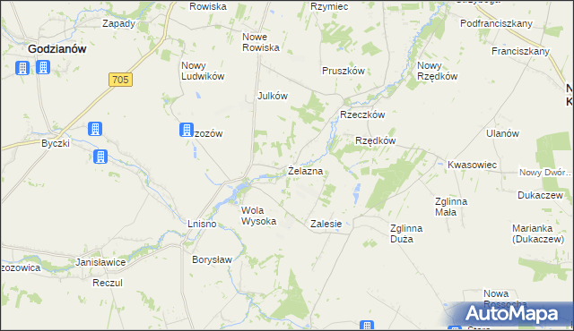 mapa Żelazna gmina Skierniewice, Żelazna gmina Skierniewice na mapie Targeo