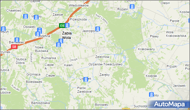 mapa Żelechów gmina Żabia Wola, Żelechów gmina Żabia Wola na mapie Targeo