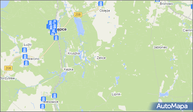 mapa Żelice gmina Kępice, Żelice gmina Kępice na mapie Targeo