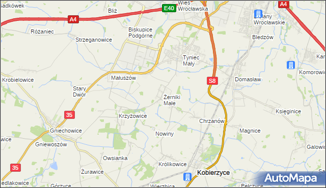 mapa Żerniki Małe, Żerniki Małe na mapie Targeo