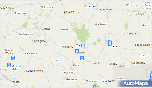 mapa Zielęcin gmina Warta, Zielęcin gmina Warta na mapie Targeo