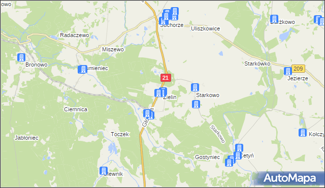 mapa Zielin gmina Trzebielino, Zielin gmina Trzebielino na mapie Targeo