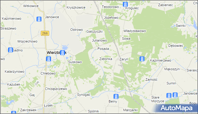 mapa Zielonka gmina Wierzbinek, Zielonka gmina Wierzbinek na mapie Targeo