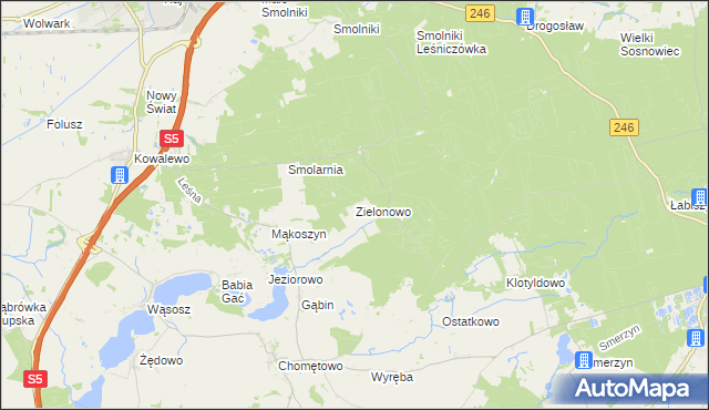 mapa Zielonowo gmina Szubin, Zielonowo gmina Szubin na mapie Targeo