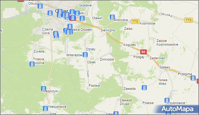 mapa Zimnodół, Zimnodół na mapie Targeo