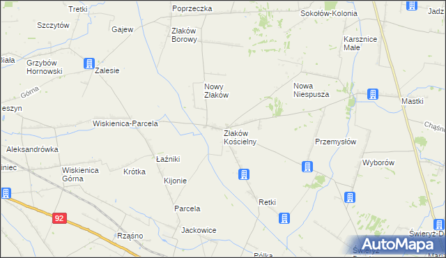 mapa Złaków Kościelny, Złaków Kościelny na mapie Targeo