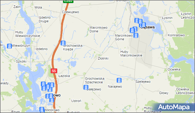 mapa Złotniki gmina Rogowo, Złotniki gmina Rogowo na mapie Targeo