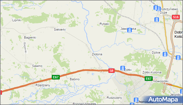 mapa Złotoria gmina Choroszcz, Złotoria gmina Choroszcz na mapie Targeo