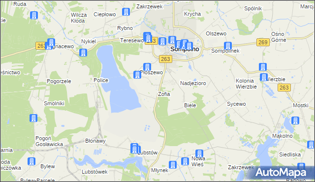 mapa Zofia gmina Sompolno, Zofia gmina Sompolno na mapie Targeo
