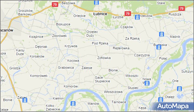 mapa Zofiówka gmina Łubnice, Zofiówka gmina Łubnice na mapie Targeo