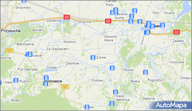 mapa Żuków gmina Wieniawa, Żuków gmina Wieniawa na mapie Targeo