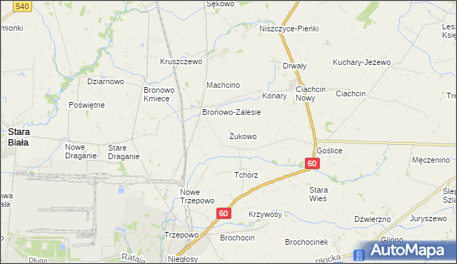 mapa Żukowo gmina Bielsk, Żukowo gmina Bielsk na mapie Targeo