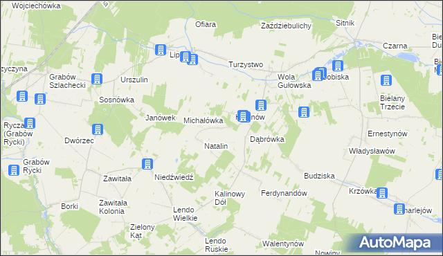 mapa Żurawiec gmina Adamów, Żurawiec gmina Adamów na mapie Targeo