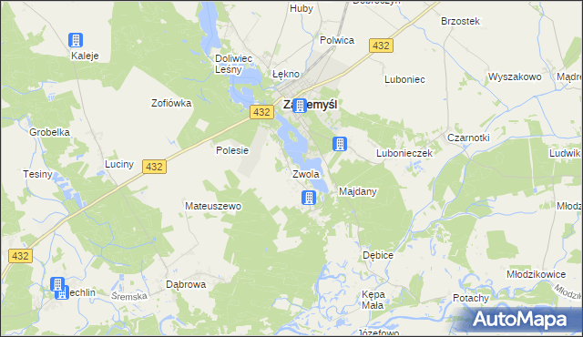 mapa Zwola gmina Zaniemyśl, Zwola gmina Zaniemyśl na mapie Targeo