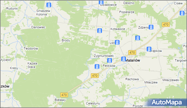 mapa Zygmuntówek gmina Malanów, Zygmuntówek gmina Malanów na mapie Targeo