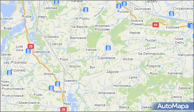 mapa Zygodowice, Zygodowice na mapie Targeo