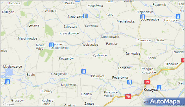 mapa Zysławice, Zysławice na mapie Targeo