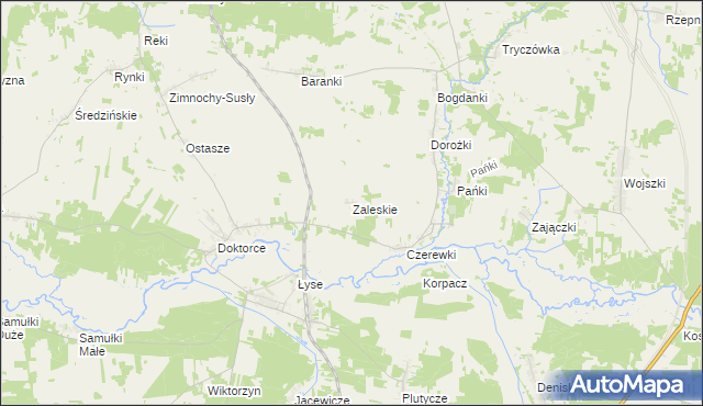 mapa Zaleskie gmina Juchnowiec Kościelny, Zaleskie gmina Juchnowiec Kościelny na mapie Targeo
