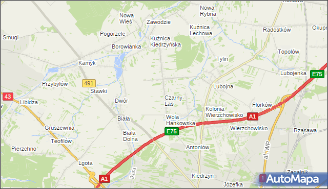 mapa Czarny Las gmina Mykanów, Czarny Las gmina Mykanów na mapie Targeo