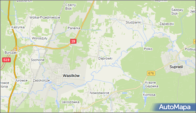 mapa Dąbrówki gmina Wasilków, Dąbrówki gmina Wasilków na mapie Targeo