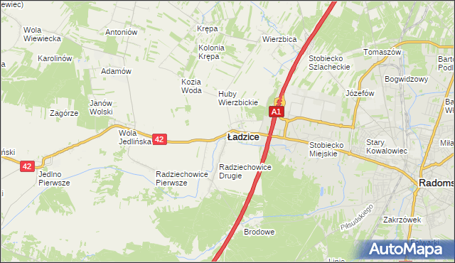 mapa Ładzice, Ładzice na mapie Targeo