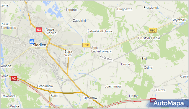 mapa Stok Lacki, Stok Lacki na mapie Targeo