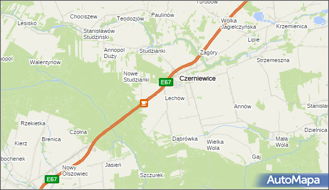 mapa Lechów gmina Czerniewice, Lechów gmina Czerniewice na mapie Targeo