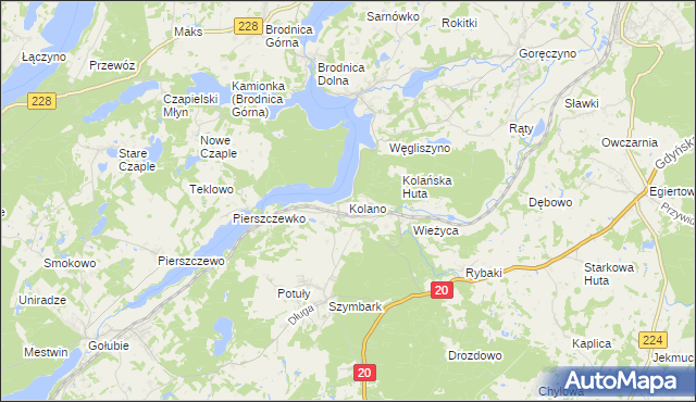 mapa Kolano gmina Stężyca, Kolano gmina Stężyca na mapie Targeo