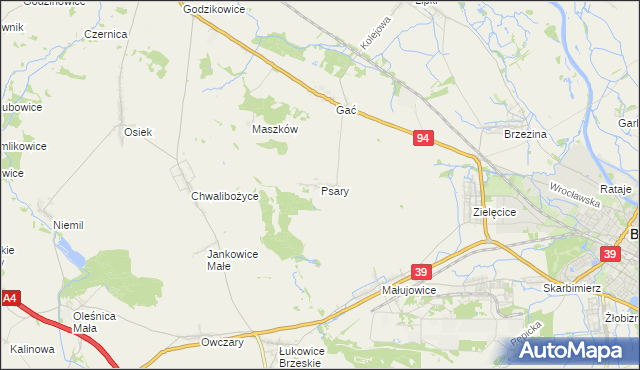 mapa Psary gmina Oława, Psary gmina Oława na mapie Targeo