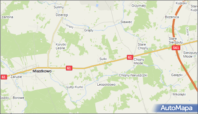 mapa Sulki gmina Miastkowo, Sulki gmina Miastkowo na mapie Targeo