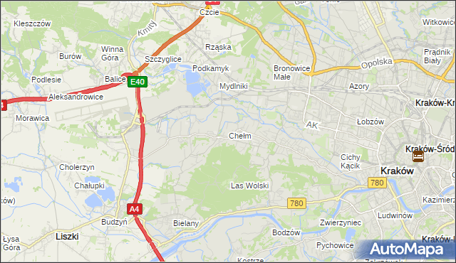 mapa Chełm gmina Kraków, Chełm gmina Kraków na mapie Targeo