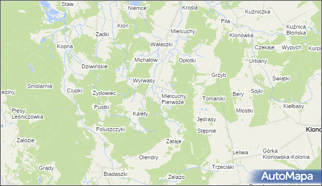 mapa Mielcuchy Pierwsze, Mielcuchy Pierwsze na mapie Targeo