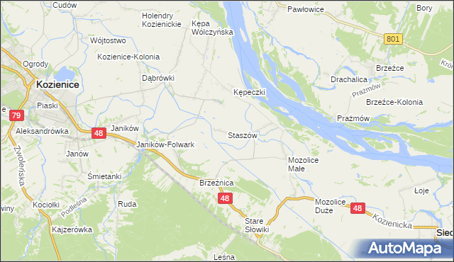 mapa Staszów gmina Kozienice, Staszów gmina Kozienice na mapie Targeo