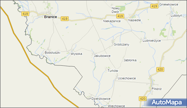 mapa Jakubowice gmina Branice, Jakubowice gmina Branice na mapie Targeo
