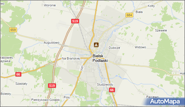 mapa Bielsk Podlaski, Bielsk Podlaski na mapie Targeo