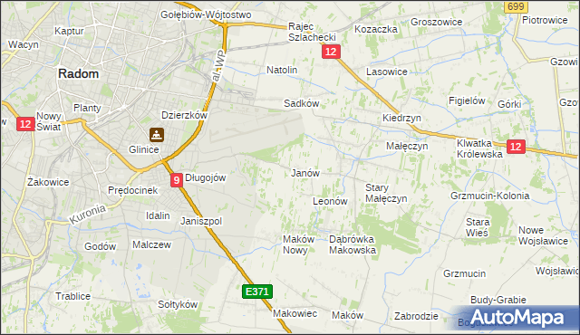 mapa Janów gmina Skaryszew, Janów gmina Skaryszew na mapie Targeo