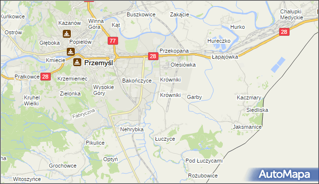 mapa Krówniki gmina Przemyśl, Krówniki gmina Przemyśl na mapie Targeo