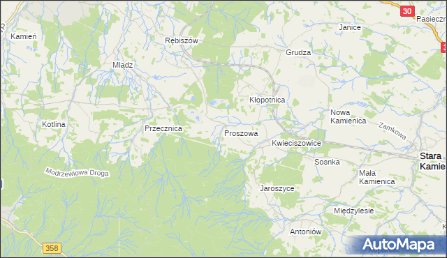 mapa Proszowa, Proszowa na mapie Targeo