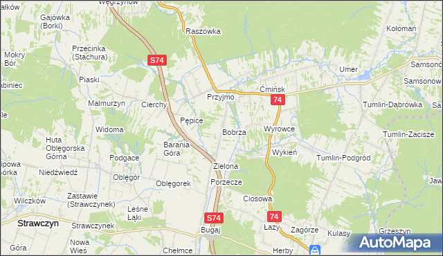 mapa Bobrza, Bobrza na mapie Targeo