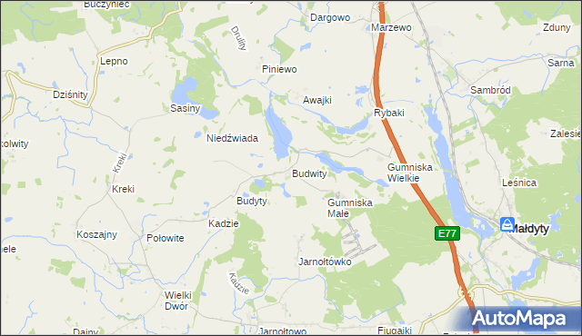 mapa Budwity, Budwity na mapie Targeo