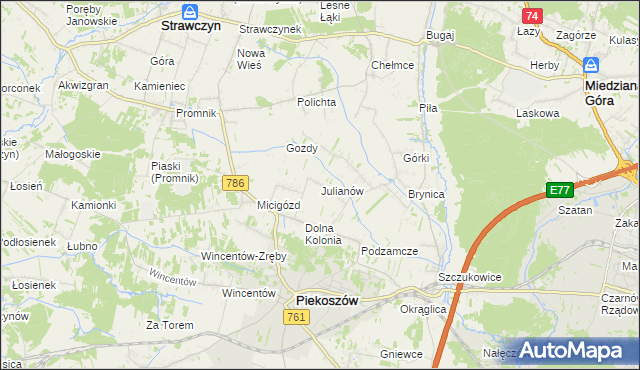 mapa Julianów gmina Piekoszów, Julianów gmina Piekoszów na mapie Targeo