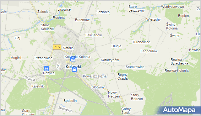 mapa Katarzynów gmina Koluszki, Katarzynów gmina Koluszki na mapie Targeo