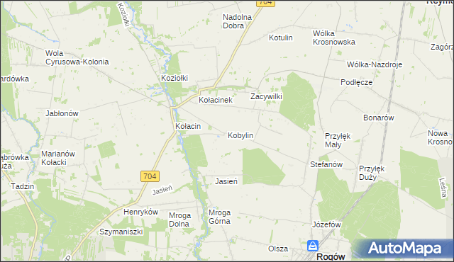 mapa Kobylin gmina Rogów, Kobylin gmina Rogów na mapie Targeo