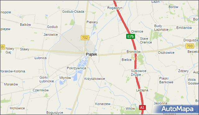 mapa Łęka gmina Piątek, Łęka gmina Piątek na mapie Targeo