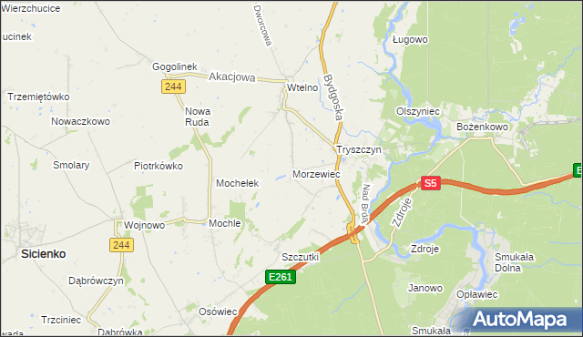 mapa Morzewiec, Morzewiec na mapie Targeo