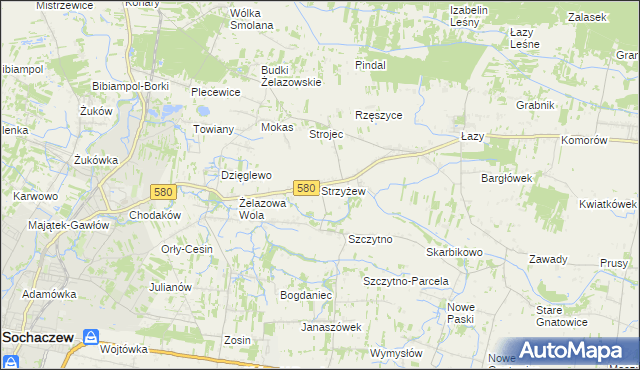 mapa Strzyżew gmina Kampinos, Strzyżew gmina Kampinos na mapie Targeo