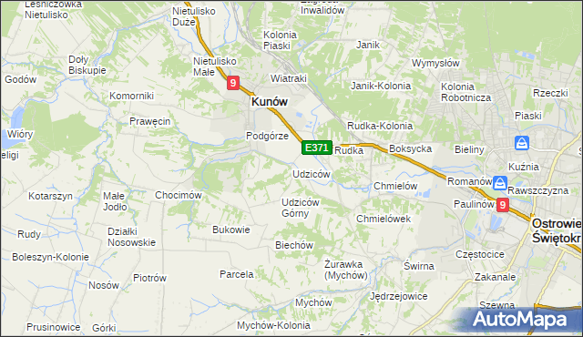 mapa Udziców, Udziców na mapie Targeo